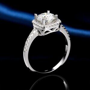 New 2ct Halo Silver Engagement Ring 8mm Square Diamond Promise Eternity Ring